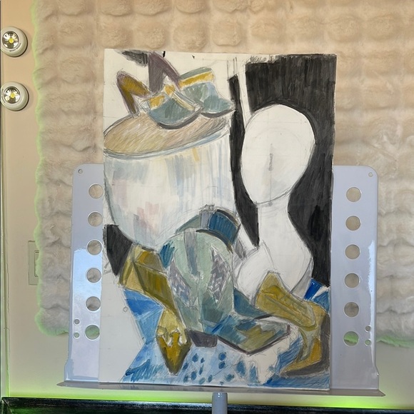 HANDCRAFTED watercolor still life  Art with Blue and Green Accents NWT - Picture 1 of 10